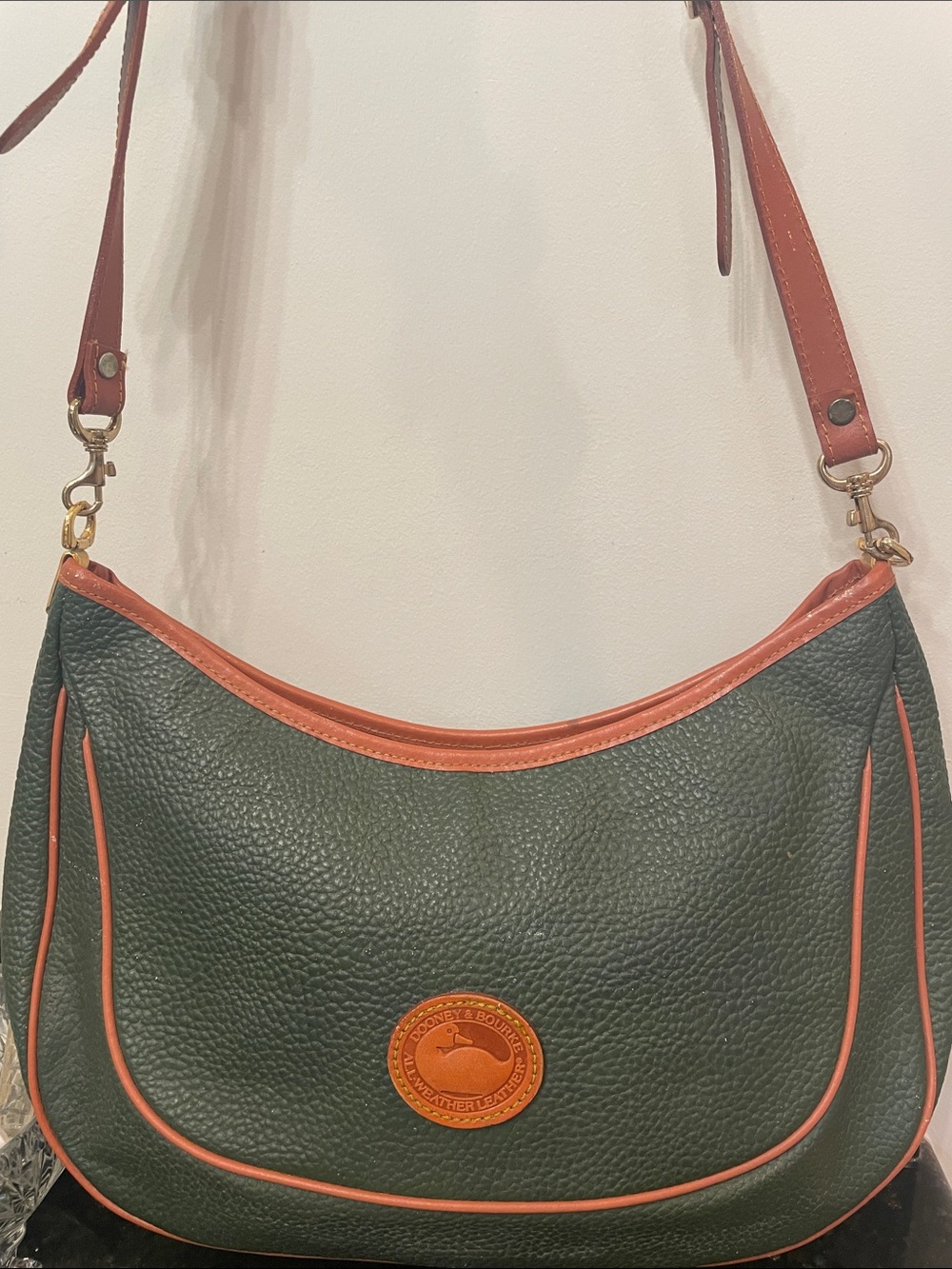 Vintage Dooney & Bourke AWL Green Hobo Shoulder Bag - Suede Lining 90s vintage